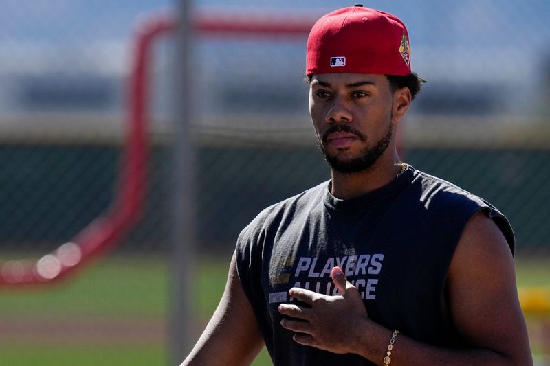 Hunter Greene, shown during spring training in February, is pleased with the progress he's made while rehabilitating from surgery to address bone spurs in his elbow.