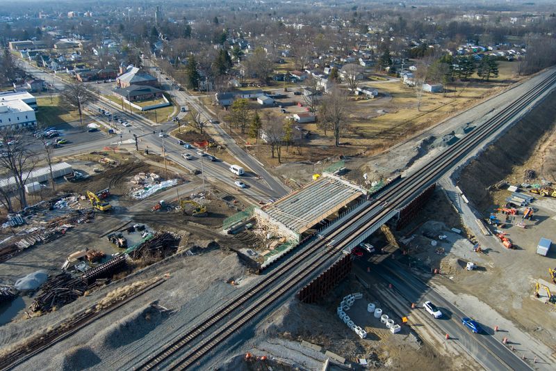 Construction continues as the City of Delaware is entering the final year of a multi-year road project to widen U.S. 36 and State Route 37 underneath the Norfolk Southern Railroad bridge on the east side of the city.