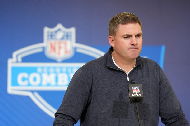 Feb 24, 2026; Indianapolis, IN, USA; Cincinnati Bengals coach Zac Taylor speaks at the NFL Scouting Combine at the Indiana Convention Center. Mandatory Credit: Kirby Lee-Imagn Images