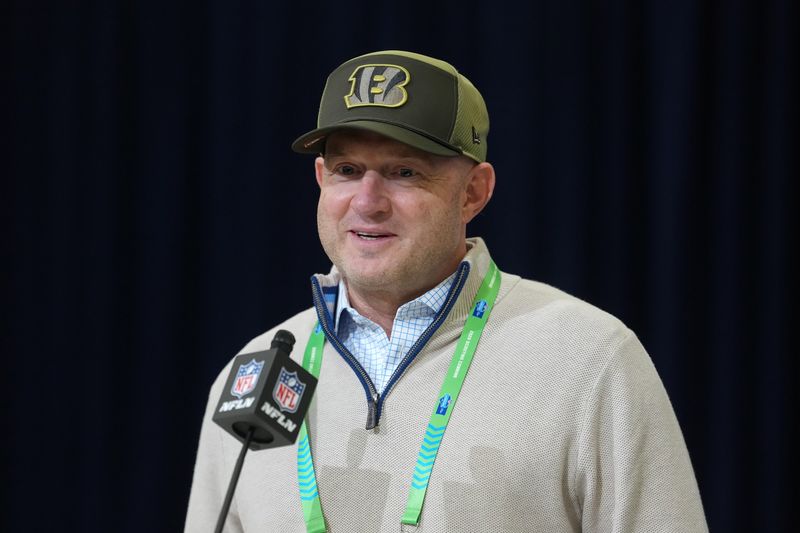 Feb 24, 2026; Indianapolis, IN, USA; Cincinnati Bengals general manager Duke Tobin speaks at the NFL Scouting Combine at the Indiana Convention Center. Mandatory Credit: Kirby Lee-Imagn Images
