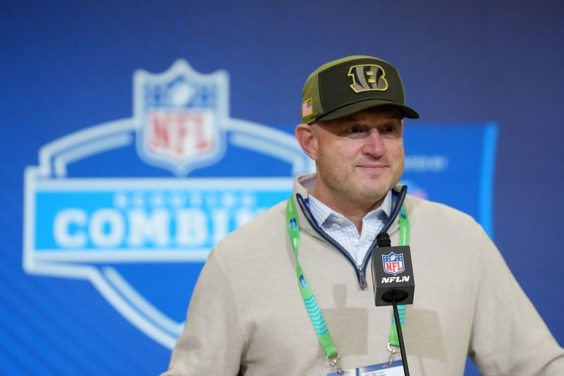 Feb 24, 2026; Indianapolis, IN, USA; Cincinnati Bengals general manager Duke Tobin speaks at the NFL Scouting Combine at the Indiana Convention Center. Mandatory Credit: Kirby Lee-Imagn Images