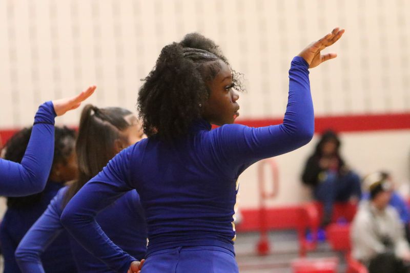 St. Peter's Nasyia Bond cheers for the Spartans during a tournament game at Plymouth on Feb. 26, 2026.
