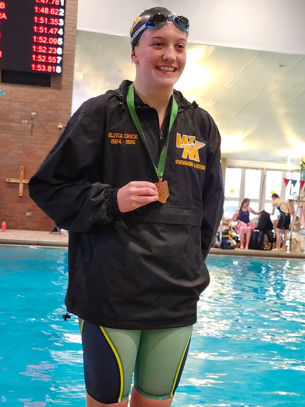 Watkins Memorial's Olivia Crock earned two medals during the Division I state championships in Canton on Feb. 28, 2026.