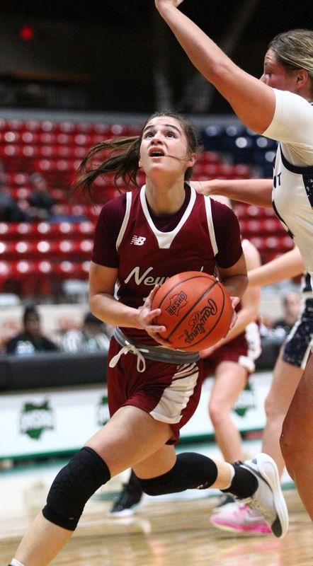 Newark's Calli Geller drives into the lane during a 64-39 loss to Kettering Fairmont in a Division I regional semifinal at Taft Coliseum on March 3, 2026.