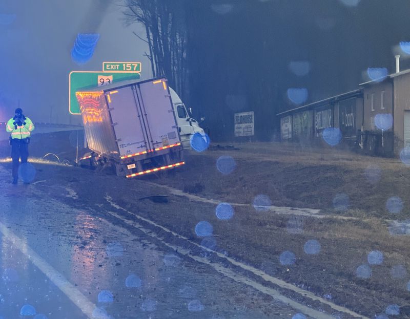 A semi-truck veered off Interstate 70 early March 5 and hit a power pole. It resulted in the closure of the eastbound lanes approaching the Adamsville Road exit outside Zanesville.