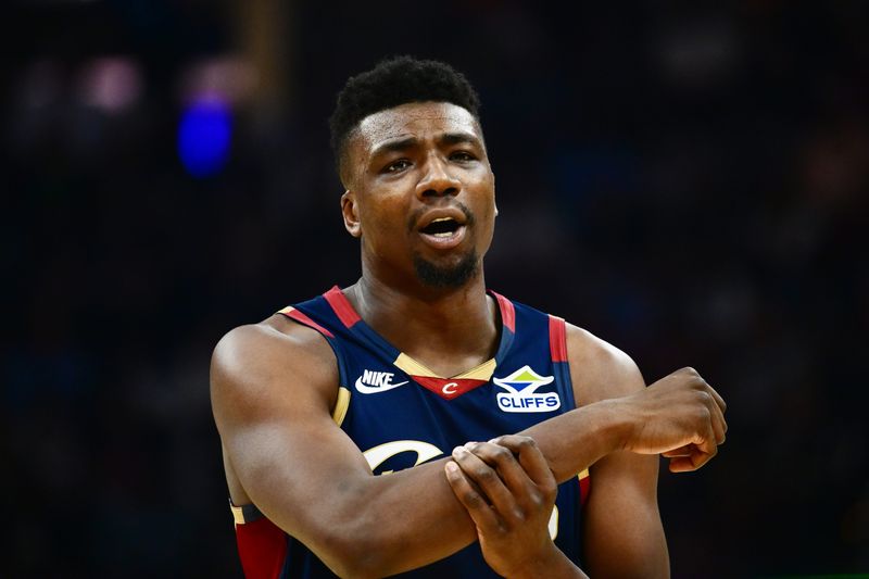 Cleveland Cavaliers center Thomas Bryant argues a call against the Boston Celtics on March 8, 2026, in Cleveland.