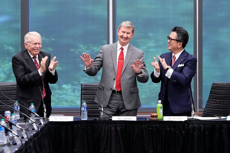 Walter E. "Ted" Carter Jr., reacts to applause from Ohio State University's board of trustees and the audience on Aug. 22, 2023, after he was named the university's 17th president. Then the president of the University of Nebraska, he assumed his role at Ohio State in January of this year.