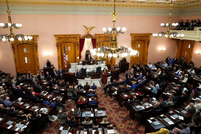 Ohio Gov. Mike DeWine delivers the final State of the State address of his second term at the Ohio Statehouse in Columbus on March 10, 2026.