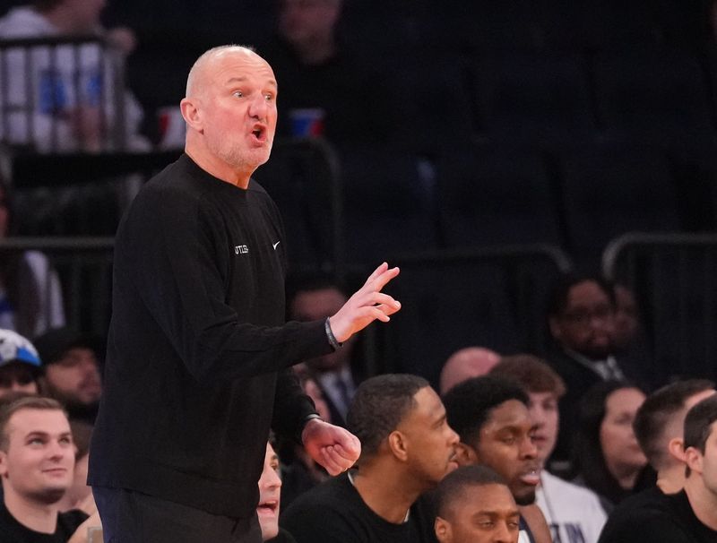 Mar 11, 2026; New York, NY, USA; Butler Bulldogs head coach Thad Matta during the first half at Madison Square Garden. Mandatory Credit: Robert Deutsch-Imagn Images