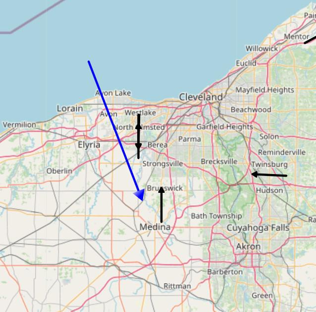 Meteoric event tracked by NASA on March 17, 2026, shows where fragments of a meteor traveled south toward Medina County after breaking through the atmosphere over Lake Erie.
