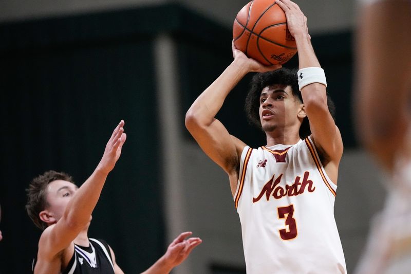 Westerville North's Elijah McCree (3) takes a jumper against North Royalton in the first half of a Division II state semifinal.