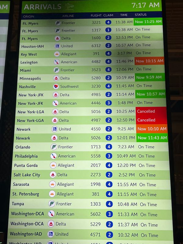 Flights arriving to Cincinnati/Northern Kentucky International Airport from New York's LaGuardia Airport are canceled the morning of Monday, March 23, 2026.