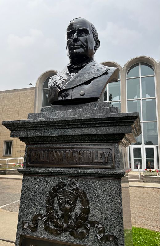 A statue of President William McKinley is outside the McKinley Presidential Library and Museum in Canton, Ohio. McKinley, the country's 25th president, called Canton his home and established both his legal and political career there.