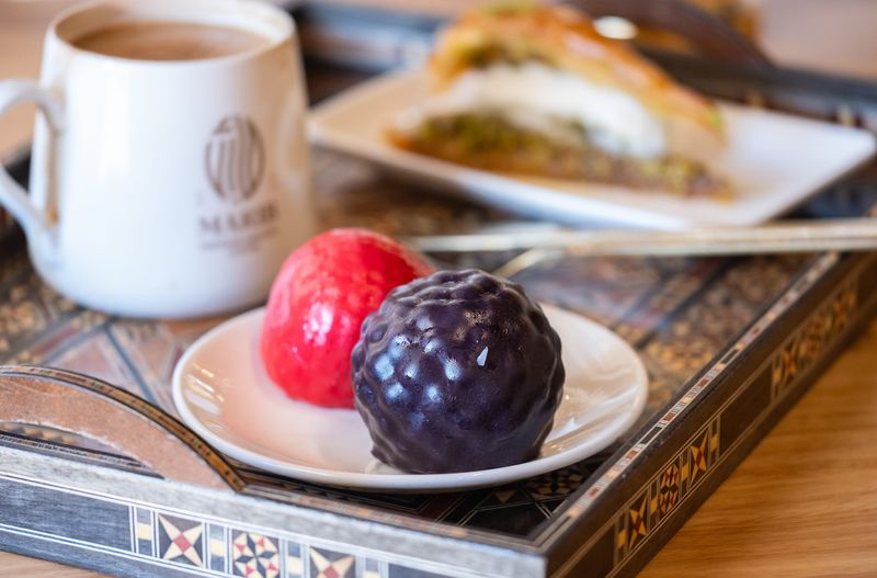 Fruit cakes and a mofawar coffee at Marib Coffee Co. on Schrock Road in Westerville.