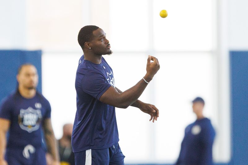 Running back Jeremiyah Love during Notre Dame football's Pro Day at Irish Athletic Center on Tuesday, March 24, 2026, in South Bend.