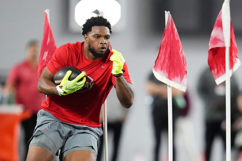 Ohio State Buckeyes running back CJ Donaldson Jr. runs during Pro Day for NFL scouts at the Woody Hayes Athletics Center on March 25, 2026.