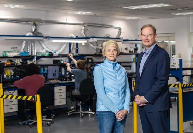 Chief Operating Officer Karen Lint and President and CEO Michael Swartz at Lake Shore Cryotronics Inc.’s manufacturing facility in Westerville