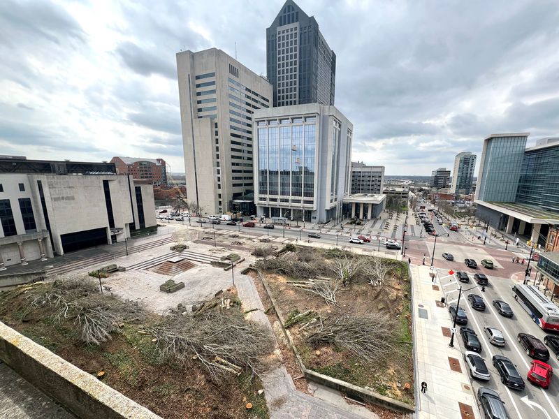 Crews have begun clearing the former Dorrian Commons Park, on High St. and Mound St., part of the planned location for the new Franklin County Municipal Courthouse.