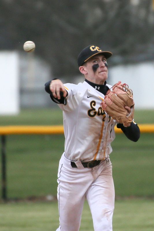 Colonel Crawford's Parker Weithman helped the Eagles pick up a 7-3 nonconference baseball win over the Plymouth Big Red on Monday, March 30, 2026.