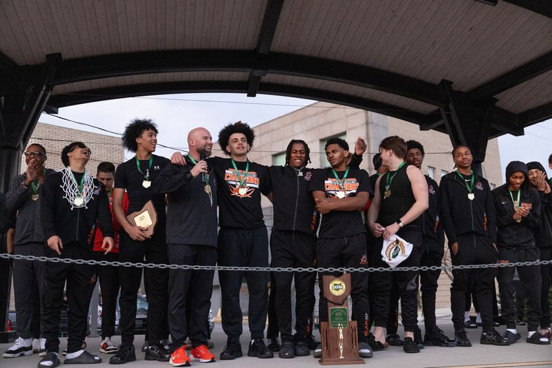 The Massillon Tigers' basketball team is honored with a March 22 celebration on Duncan Plaza after winning the Division II state basketball title earlier in the day. A parade to further celebrate the victory is slated for 5 p.m. April 12 in downtown.