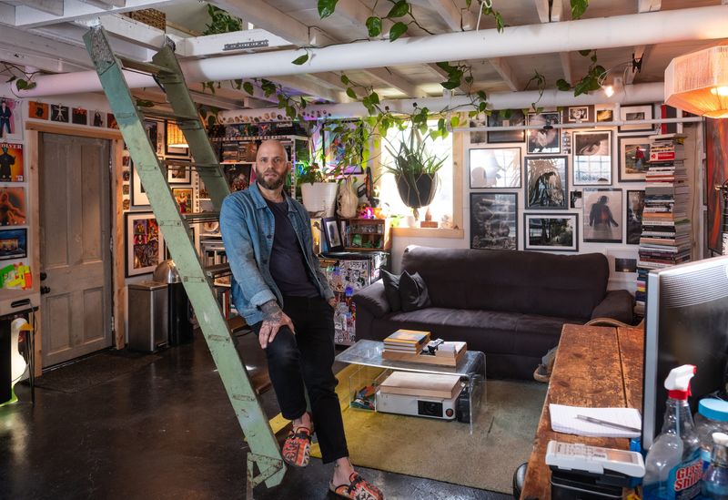 Photographer Nick Fancher in his renovated garage studio