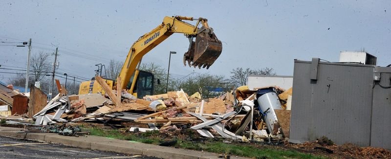 Before day one ended of razing the former Tumbleweed Restuarant on Wooster's north end the building was reduced to a pile of rubble. The site will become a new Chick fil-A Restaurant.