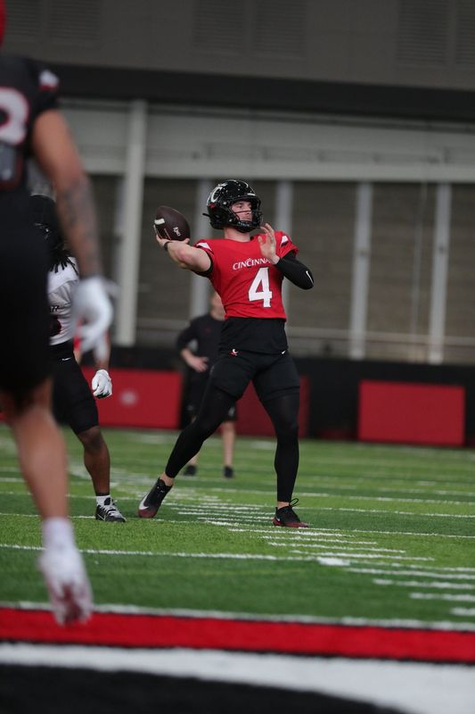 JC French IV threw three touchdown passes in their April 4 scrimmage at Sheakley Indoor Performance Facility. French appears to be the front-runner to replace Brendan Sorsby, who transferred after starting at quarterback the last two seasons.