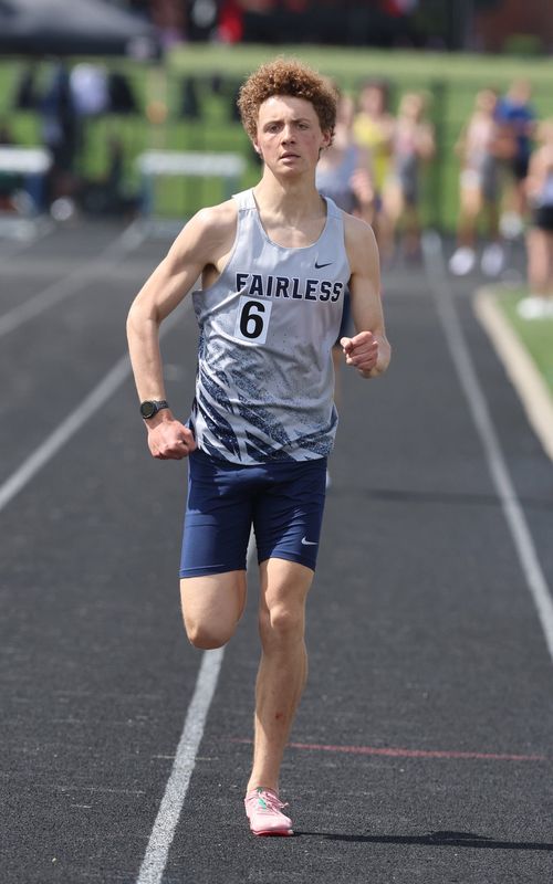 Fairless’ Andrew Hearn wins the 800-meter run at the Falcon Invitational held at Fairless High School Saturday, April 4, 2026.