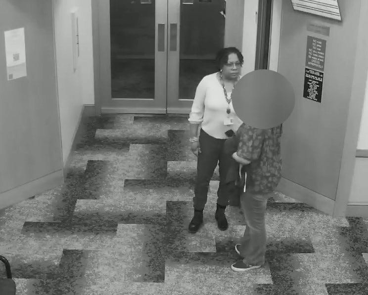 Footage from March 24 captured by a Franklin County Government Tower security camera shows Kelli Johnson, the former bailiff for Juvenile and Domestic Relations Court Judge Monica Hawkins, in an altercation with a woman. Johnson resigned March 30.