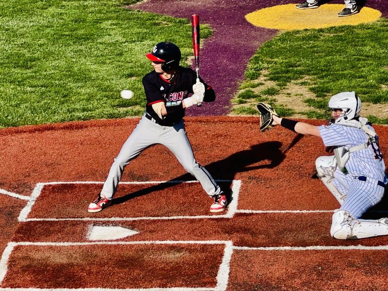 Fairfield Union's Alex Burke gets hit by a pitch in the first inning against Bloom-Carroll during the Falcons' 4-2 Mid-State League-Buckeye Division win April 8, 2026.