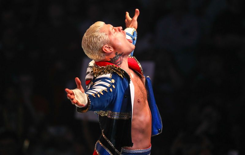 Cody Rhodes poses in the ring during the WWE Road to WrestleMania show, Saturday, Feb. 14, 2026, in United Supermarkets Arena at Lubbock.