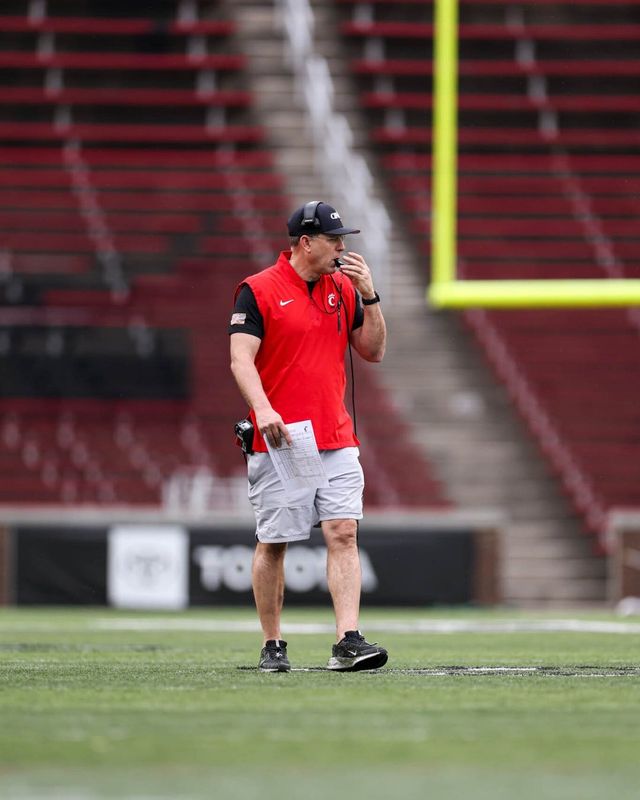 Head coach Scott Satterfield oversees the Cincinnati Bearcats scrimmage at Nippert Stadium April 10.