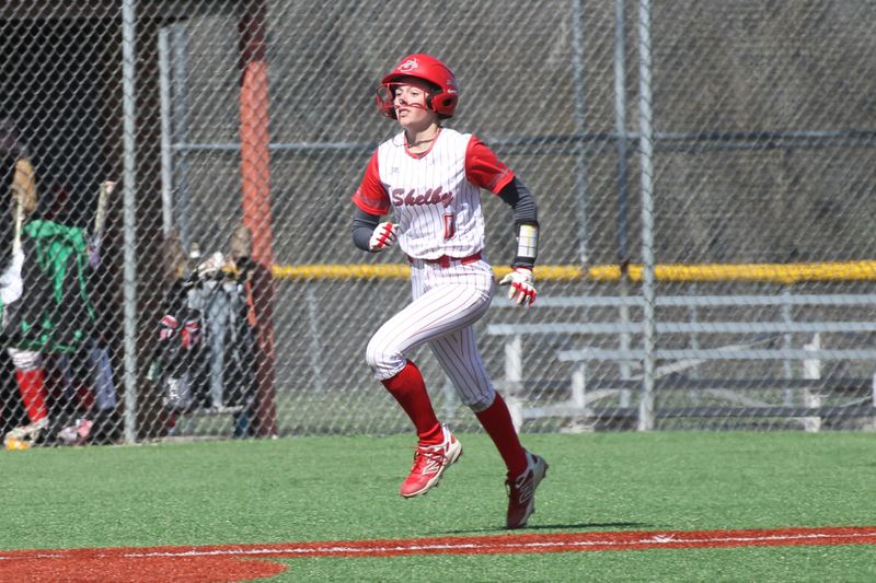 Shelby's Kendall Bowman enjoys a home run trot during the Whippets' 18-4 nonconference win over Upper Sandusky on Saturday, April 11, 2026 during the MVD Softball Invitational at Marshall Park in Ontario.
