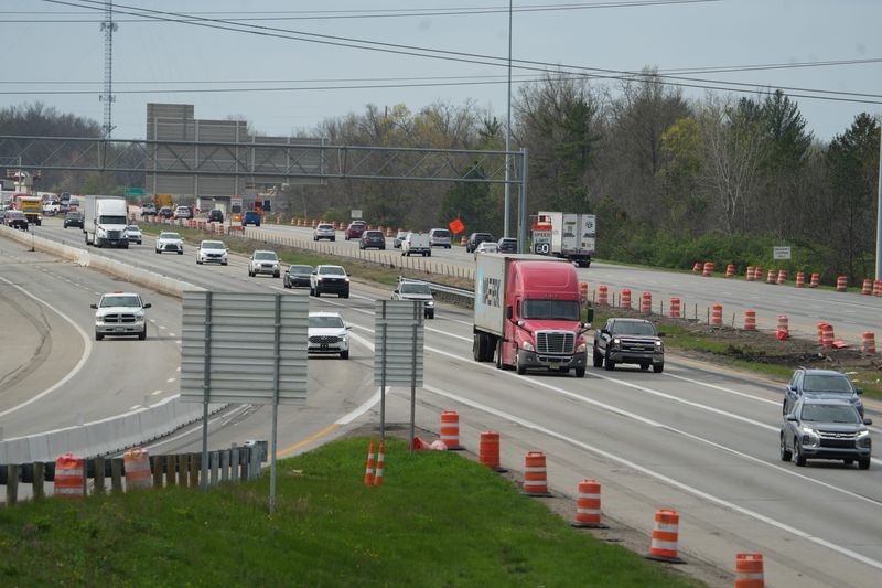 Vehicles travel in the vicinity where three people were killed and three others injured in a nine-vehicle crash that shut down both sides of Interstate 71 on April 11, 2026, in Delaware County. The crash happened at 6:27 p.m. on I-71 North, near U.S. 36 and State Route 37, according to the Ohio State Highway Patrol.