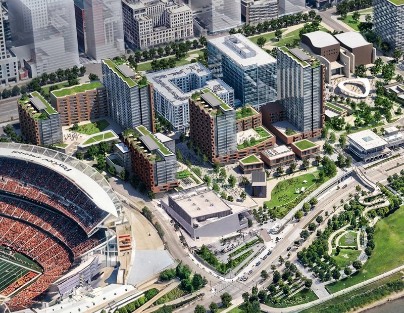 Future development at The Banks would be built "stepped up" in height, with the tallest buildings mirroring Cincinnati's skyline.