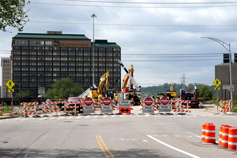 The Linn Street bridge is closed at Court Street as demolition continues on April 14, 2026. The Ohio Department of Transportation is replacing the bridge as part of the Brent Spence Bridge Corridor Project. The remaining portion of the bridge is scheduled for demolition this weekend.