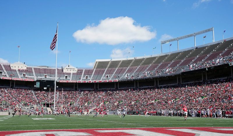 Ohio State's Brandon Inniss returns a punt in front of an announced spring game crowd of 40,136.