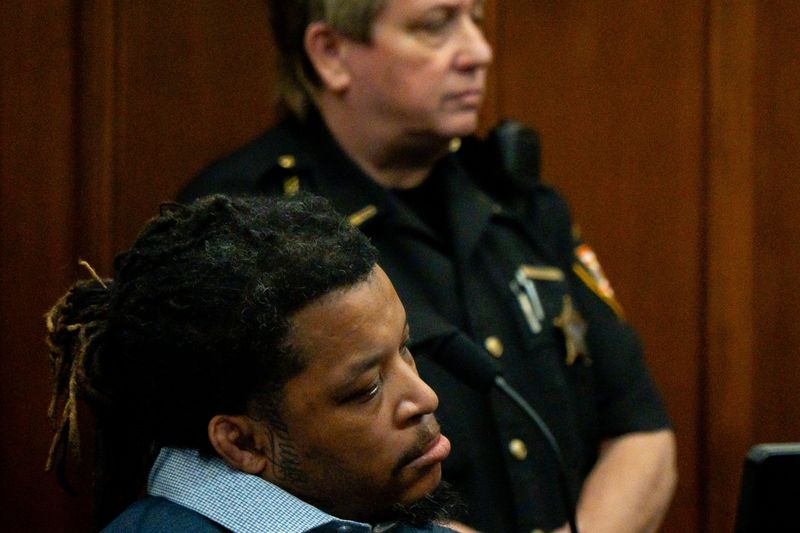 Rasheed Lagway listens to verdicts rendered during his murder trial, April 15, 2026, in Judge Tammy O’Brien’s courtroom at the Summit County Common Pleas Court in Akron, Ohio.