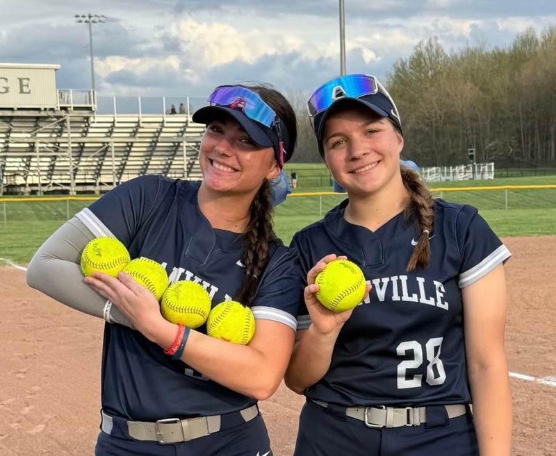 Granville’s Aubrey Lackey, left, tied an Ohio record with four home runs and teammate Carly Wollenberg hit one during a 19-6 victory at Northridge on April 15.