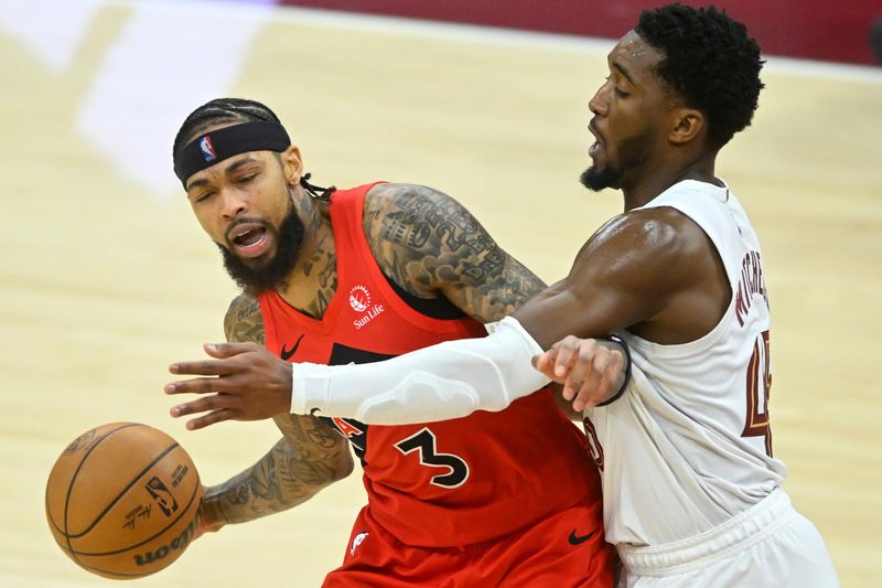 Cleveland Cavaliers guard Donovan Mitchell (45) defends Toronto Raptors forward Brandon Ingram (3) in the fourth quarter at Rocket Arena.