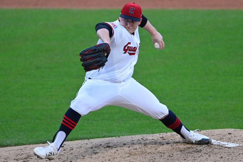 Apr 16, 2026; Cleveland, Ohio, USA; Cleveland Guardians starting pitcher Parker Messick (77) delivers a pitch in the third inning against the Baltimore Orioles at Progressive Field. Mandatory Credit: David Richard-Imagn Images