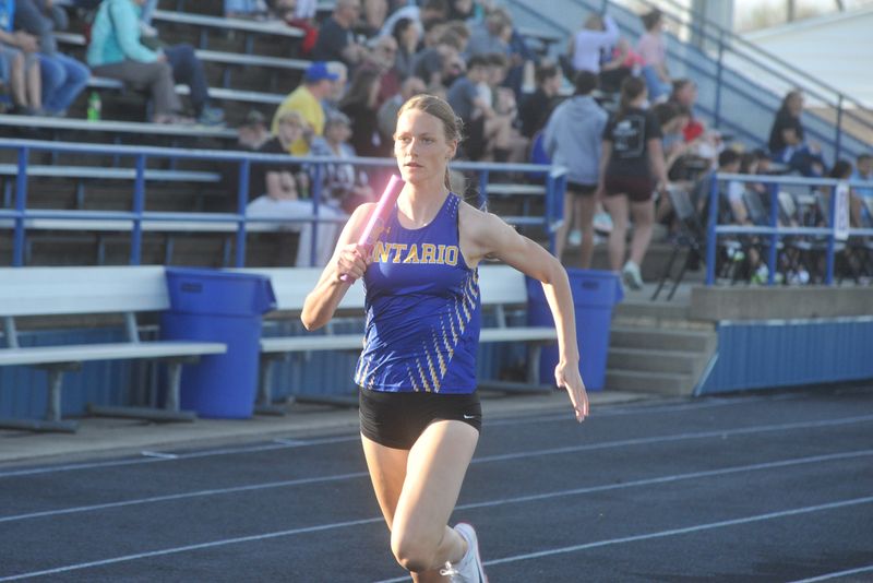 Ontario Relays featuring athletes from Ontario, Lexington, Colonel Crawford, Crestview, Shelby, Ridgedale, Marion Harding, and Galion. Hosted by Ontario High School on April 16, 2026.