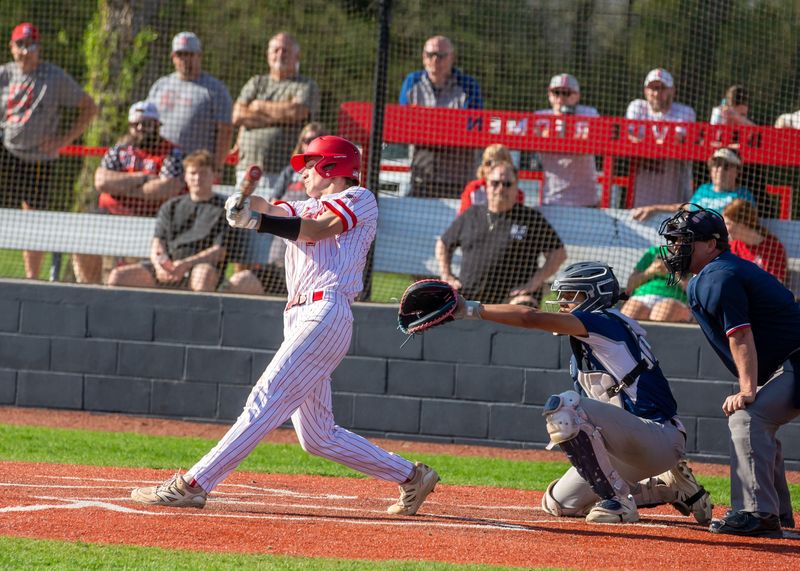 Bellevue's Ike Brown makes contact. Bellevue shut out Sandusky 8-0 on April 17, 2026.