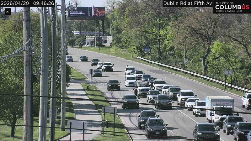 An Ohio Department of Transportation traffic camera shows traffic on U.S. 33 at 5th Avenue approaching a crash on Interstate 670 on April 20.