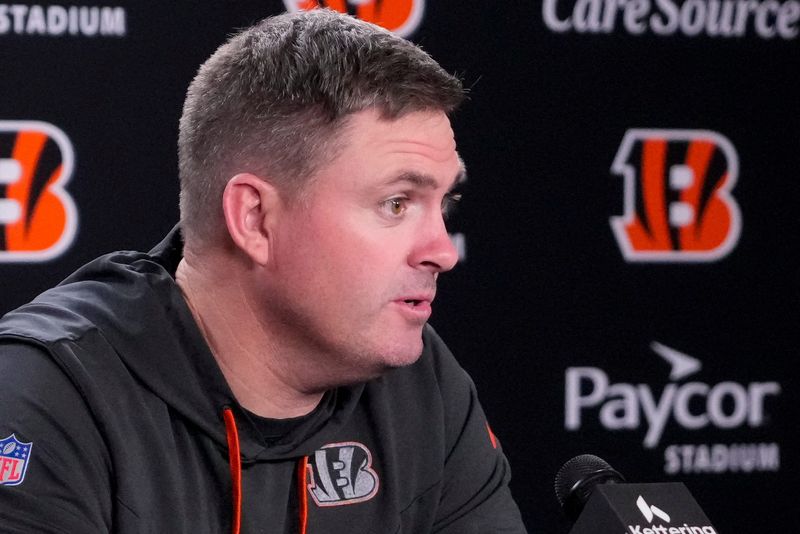 Cincinnati Bengals head coach Zac Taylor talks about newly signed defense tackle Dexter Lawrence in a press conference at Paycor Stadium in Cincinnati on Monday, April 20, 2026.