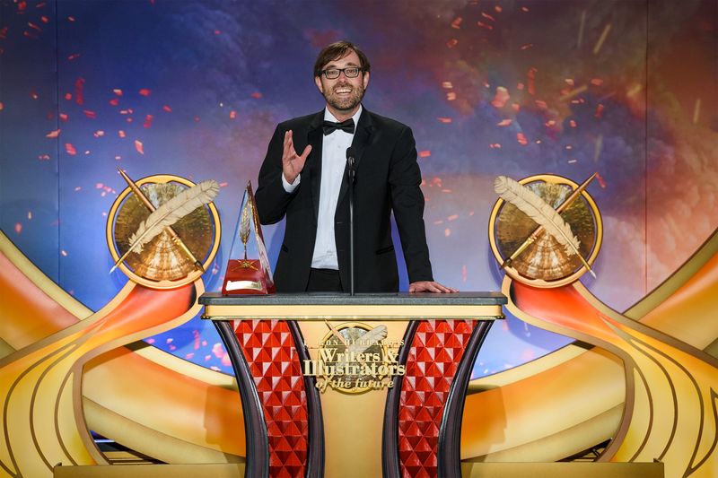 Mason science fiction author Michael T. Kuester speaks at the L. Ron Hubbard Achievement Awards Event as the grand prize winner of the Writers of the Future Contest April 16, 2026.