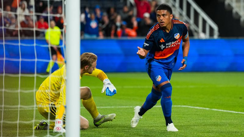 Evander reacts during a play in FC Cincinnati's 3-3 draw with Chicago Fire FC April 18, 2026, at TQL Stadium.