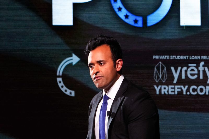 Ohio gubernatorial candidate Vivek Ramaswamy speaks during Turning Point USA's tour stop at Ohio State University at Mershon Auditorium on Tuesday, April 21, 2026 in Columbus, Ohio.