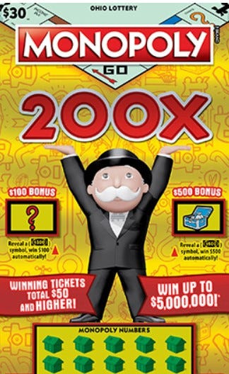 A $30 Ohio Lottery Monopoly 200X Scratch-Off really paid off in Clyde.