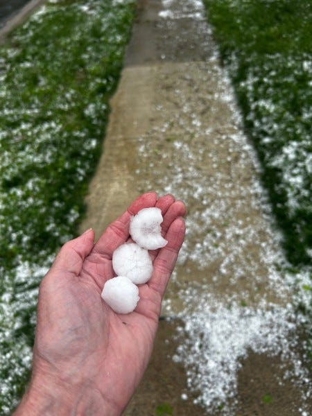 Large hail fell in Worthington on April 22, 2026.